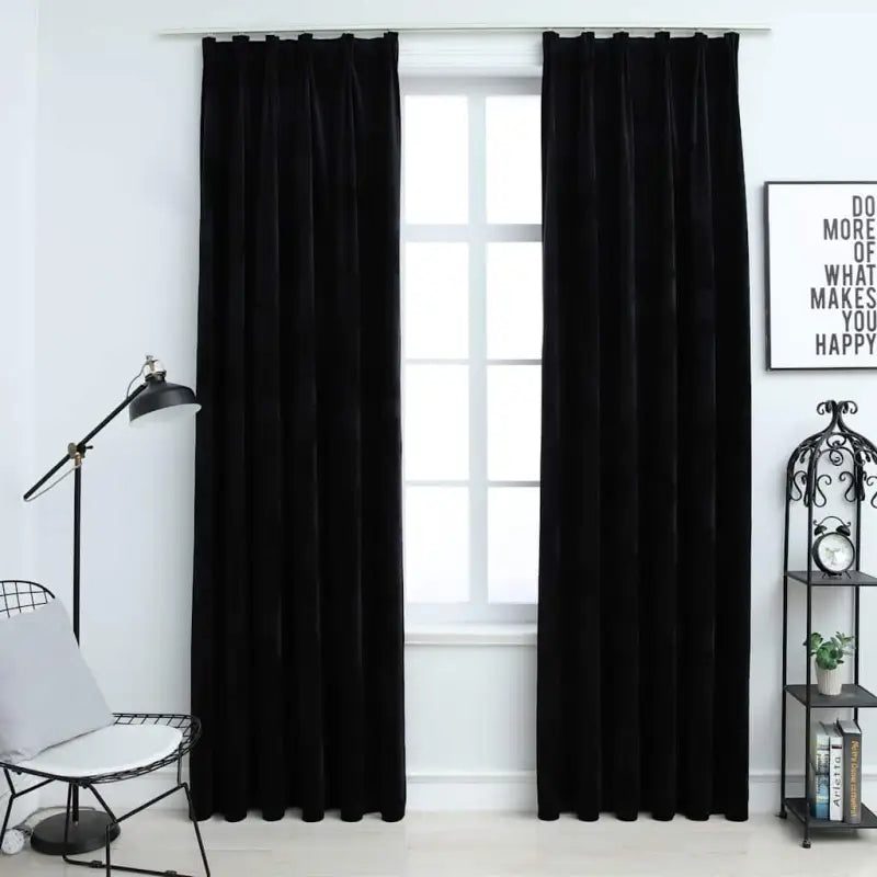 Elegante fluwelen gordijnen met metalen haken en snelle levering bevat - Zwart / 140 x 175 cm / 2 - Gordijnen & vitrages