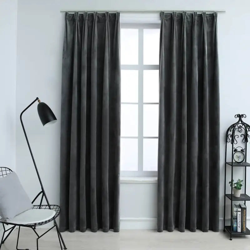 Elegante fluwelen gordijnen met metalen haken en snelle levering bevat - Antraciet / 140 x 175 cm / 2 - Gordijnen &