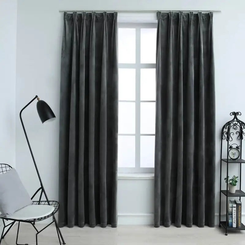 Elegante fluwelen gordijnen met metalen haken en snelle levering bevat - Antraciet / 140 x 225 cm / 2 - Gordijnen &