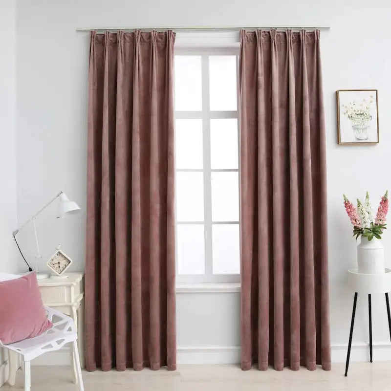 Elegante fluwelen gordijnen met metalen haken en snelle levering bevat - Antiekroze / 140 x 225 cm / 2 - Gordijnen &