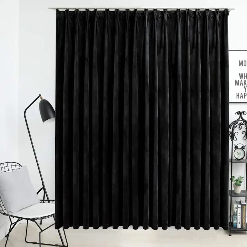 Elegante fluwelen gordijnen met metalen haken voor warmte en privacy - Zwart / 1 - Gordijnen & vitrages
