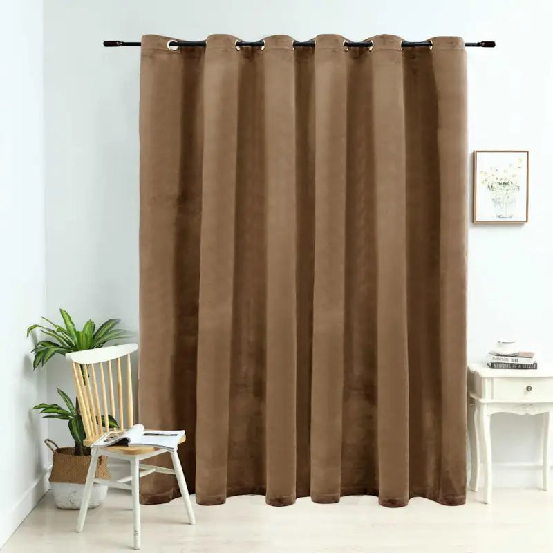Elegante fluwelen gordijnen met metalen ringen voor warme interieurs - Beige / 1 - Gordijnen & vitrages