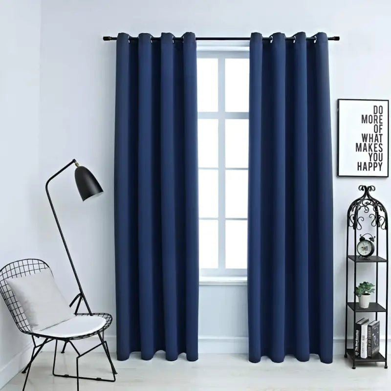 Elegante gordijnen met metalen ringen voor privacy en lichtblokkering levering bevat - Blauw / 140 x 175 cm / 1