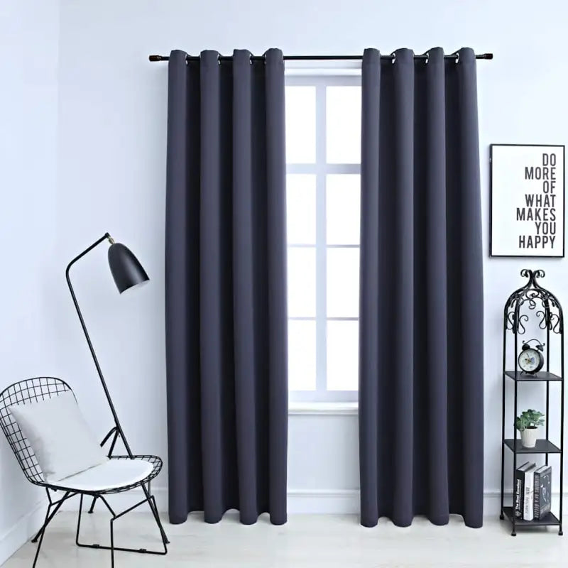 Elegante gordijnen met metalen ringen voor privacy en lichtblokkering levering bevat - Antraciet / 140 x 225 cm / 1