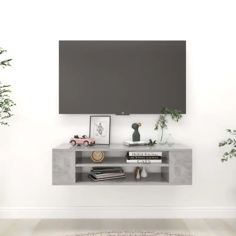 Elegante hangend tv-meubel van bewerkt hout met opbergruimte - Tv-meubels