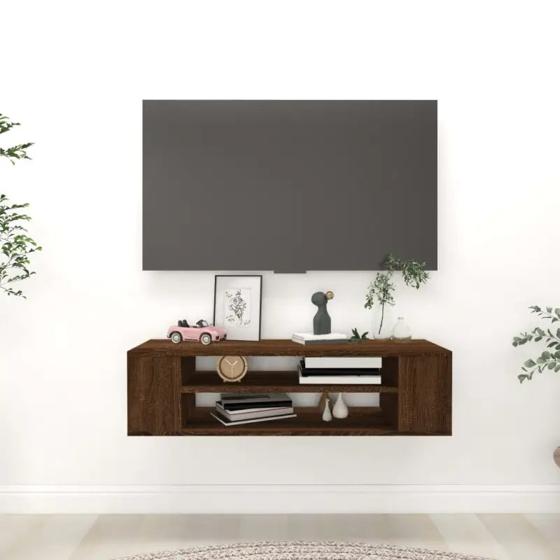 Elegante hangend tv-meubel van bewerkt hout met opbergruimte - bruin eikenkleur / 1 - Tv-meubels