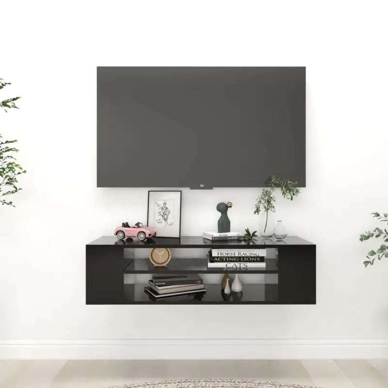 Elegante hangend tv-meubel van bewerkt hout met opbergruimte - Zwart / 1 - Tv-meubels