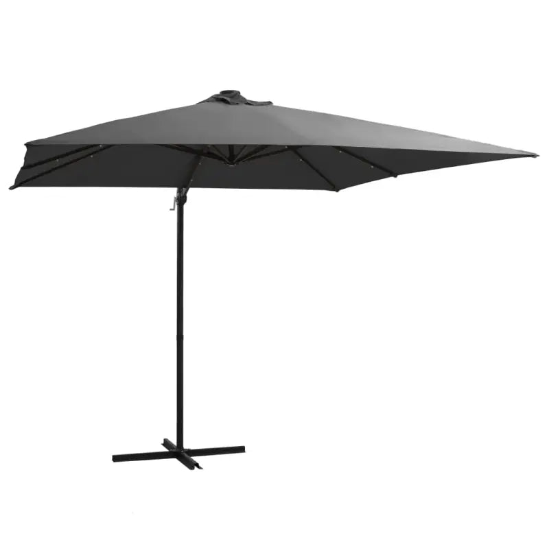 Elegante hangende parasol met LED-verlichting en stalen paal voor zorg ervoor tijdens zware regenval - Antraciet / 250