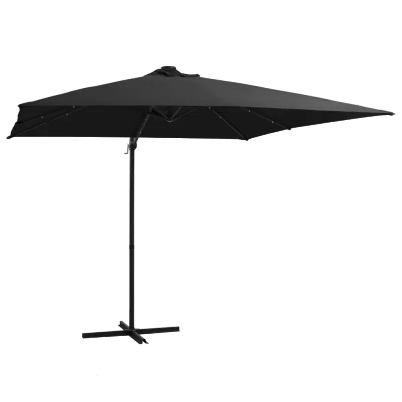 Elegante hangende parasol met LED-verlichting en stalen paal voor zorg ervoor tijdens zware regenval - Zwart / 250 x