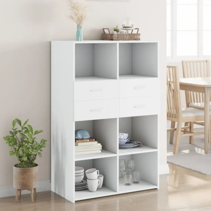 Elegante hoge kast van bewerkt hout voor een stijlvolle inrichting - Wit / 1 - Dressoirs & buffetkasten