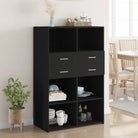 Elegante hoge kast van bewerkt hout voor een stijlvolle inrichting - Zwart / 1 - Dressoirs & buffetkasten