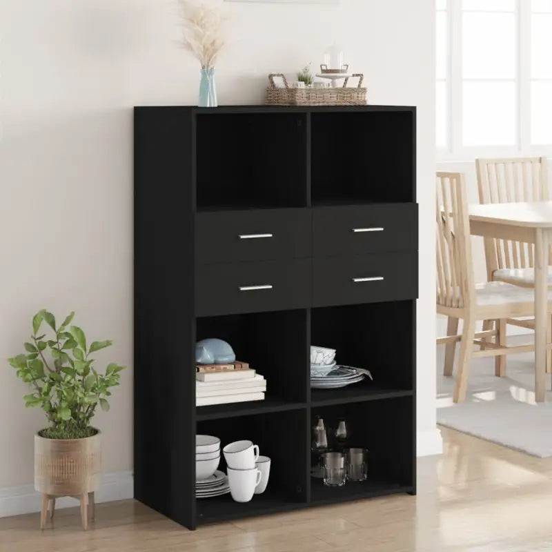 Elegante hoge kast van bewerkt hout voor een stijlvolle inrichting - Zwart / 1 - Dressoirs & buffetkasten