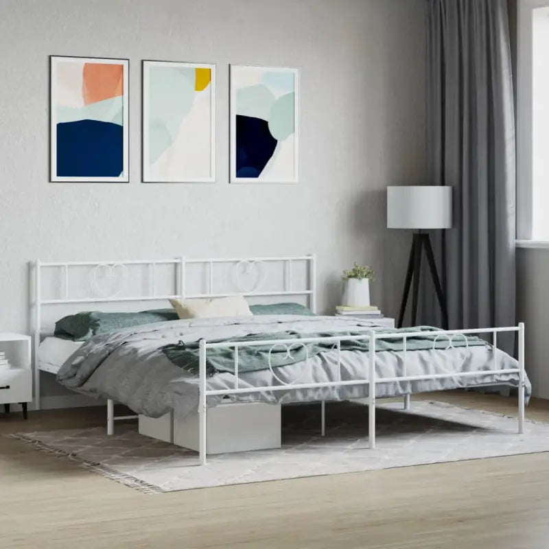 Elegante metalen bedframe met extra opbergruimte voor je slaapkamer - Wit / 200 x 200 cm / met hoofdbord & voetbord