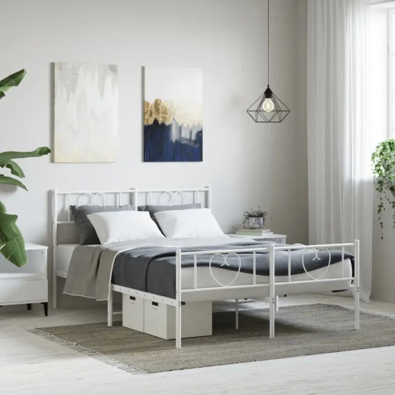 Elegante metalen bedframe met extra opbergruimte voor je slaapkamer - Wit / 120 x 190 cm / met hoofdbord & voetbord