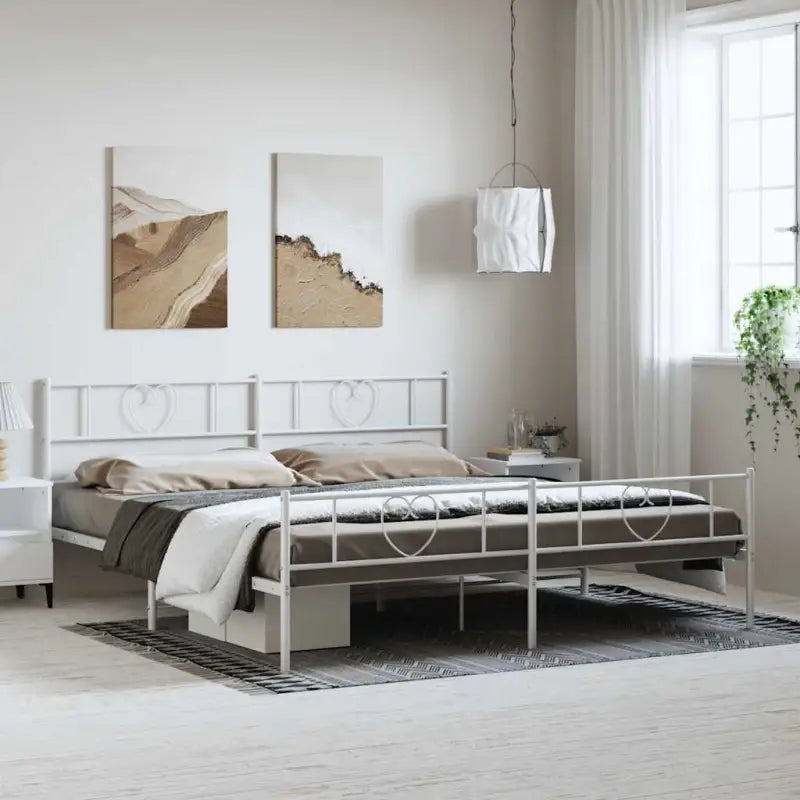 Elegante metalen bedframe met extra opbergruimte voor je slaapkamer - Wit / 183 x 213 cm / met hoofdbord & voetbord