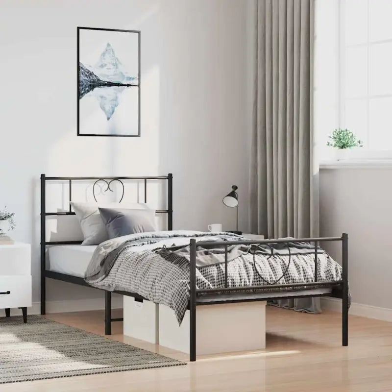 Elegante metalen bedframe met extra opbergruimte voor je slaapkamer - Zwart / 100 x 200 cm / met hoofdbord & voetbord