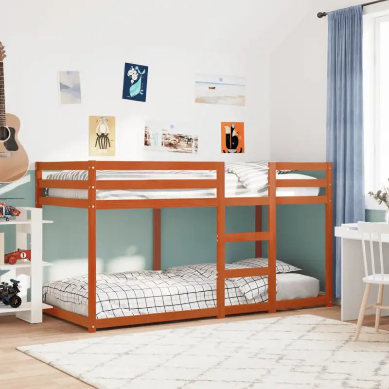 Elegante metalen stapelbed met massief grenenhout voor compacte kamers - Wasbruin / 80 x 200 cm - Bedden & bedframes