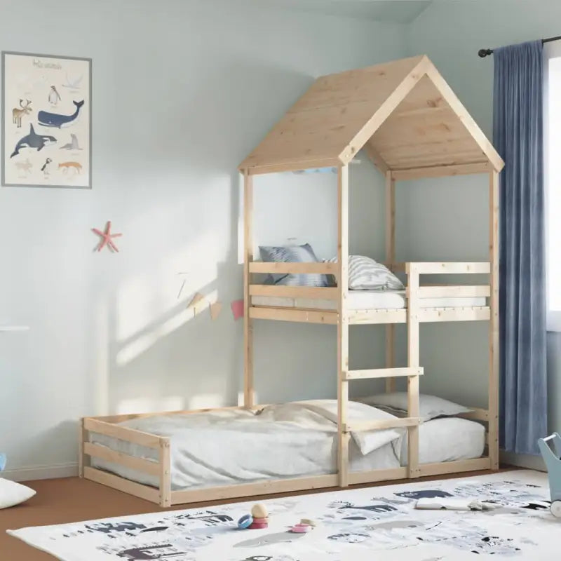 Elegante metalen stapelbed met massief grenenhout voor kleine kamers - Naturel / 90 x 200 cm - Bedden & bedframes