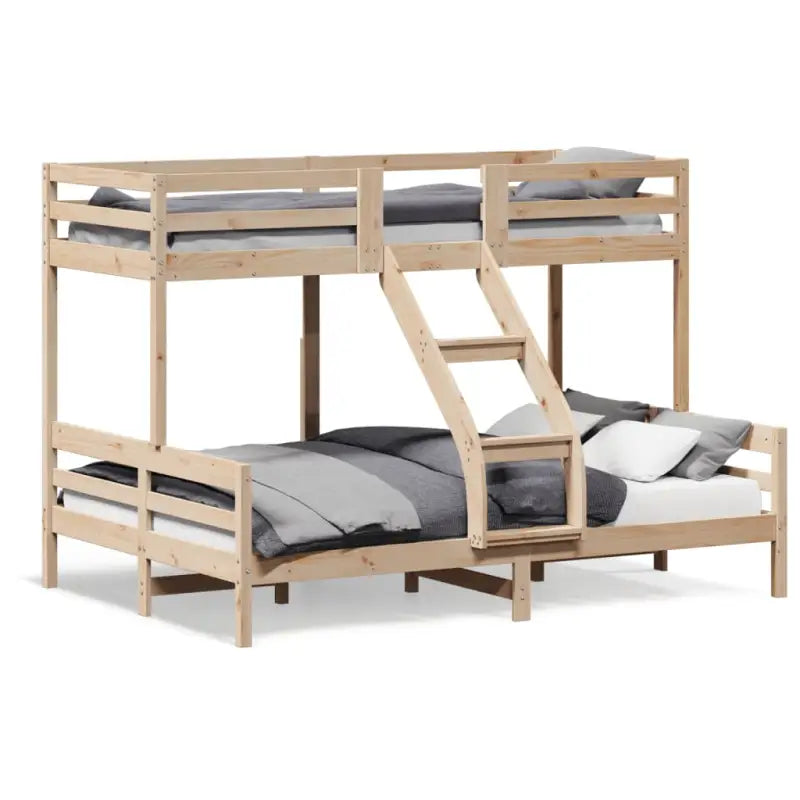 Elegante metalen stapelbed met massief grenenhout voor kleine kamers - Naturel / 1 - Bedden & bedframes