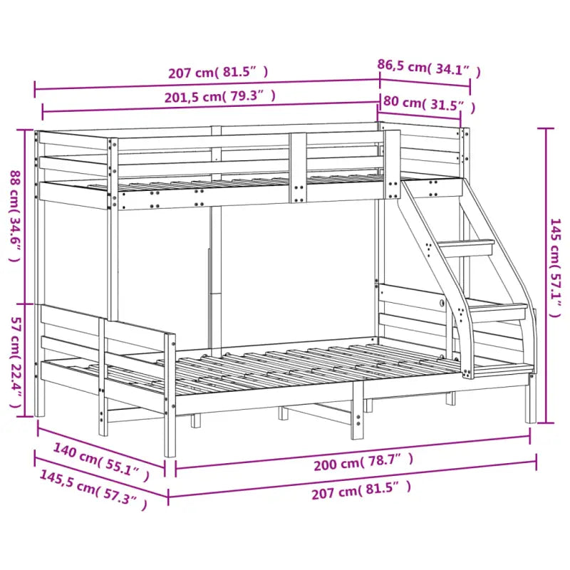 Elegante metalen stapelbed met massief grenenhout voor kleine kamers - Bedden & bedframes