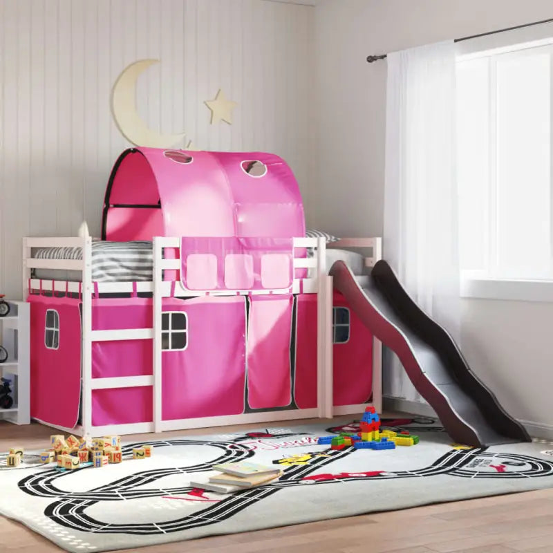 Elegante metalen stapelbed van massief grenenhout voor compacte kamers - Wit en roze / 90 x 200 cm - Bedden & bedframes