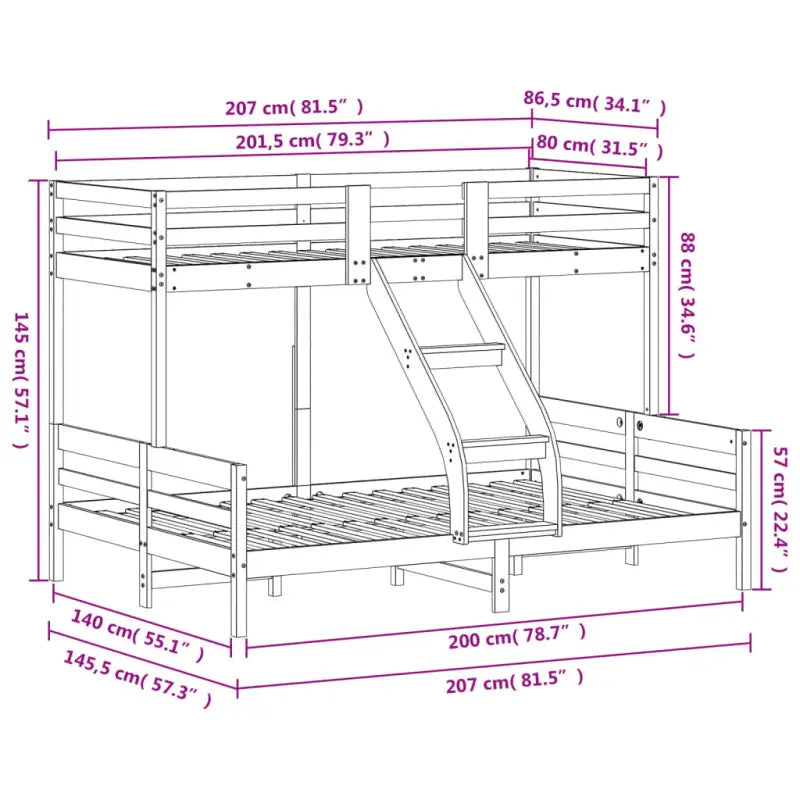 Elegante metalen Stapelbed van Massief Grenenhout voor Kleine Kamers - Bedden & bedframes