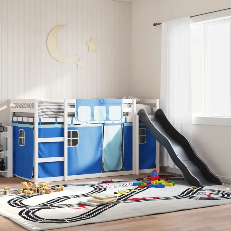 Elegante metalen stapelbed van massief grenenhout voor weinig ruimte - Wit en blauw / 90 x 190 cm - Bedden & bedframes