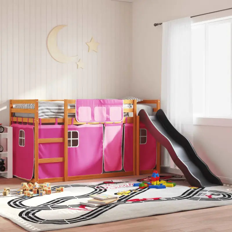 Elegante metalen stapelbed van massief grenenhout voor weinig ruimte - bruin en roze / 90 x 200 cm - Bedden & bedframes