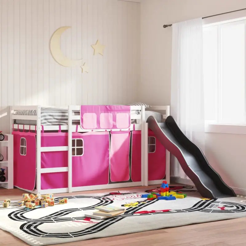 Elegante metalen stapelbed van massief grenenhout voor weinig ruimte - Wit en roze / 90 x 190 cm - Bedden & bedframes