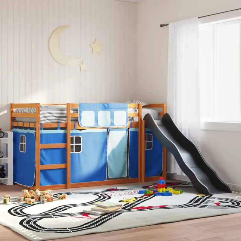 Elegante metalen stapelbed van massief grenenhout voor weinig ruimte - Bruin en blauw / 90 x 200 cm - Bedden & bedframes