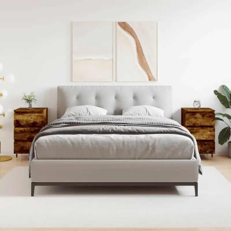 Elegante nachtkastjes van bewerkt hout in grijs Sonoma Eiken stijl - Gerookt eiken / 2 - Nachtkastjes