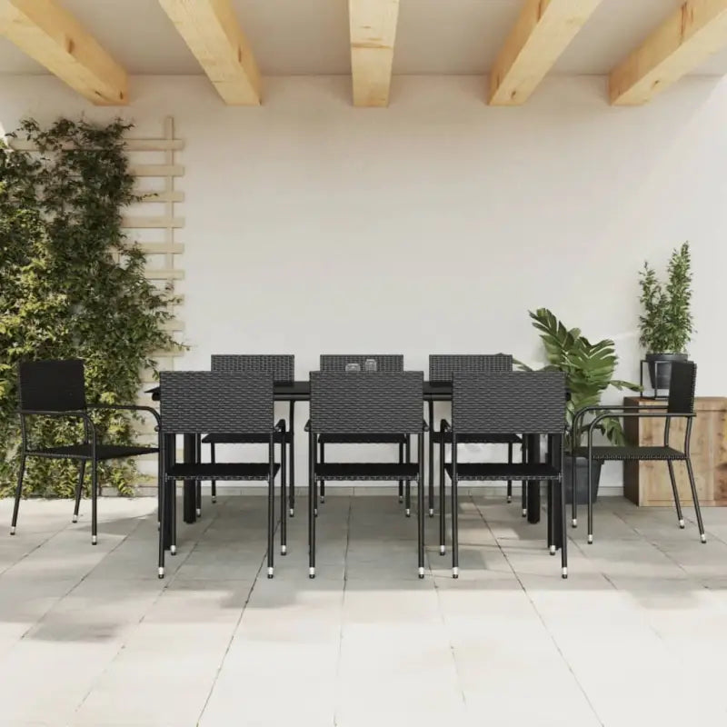 Elegante poly rattan tuinset met gehard glas in zwart materiaal - Tuinsets