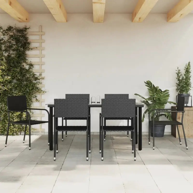 Elegante poly rattan tuinset met gehard glas in zwart materiaal - 160 cm tafellengte - Tuinsets