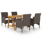 Elegante poly rattan tuinset met massief acaciahout ontwerp - Bruin / 140 cm tafellengte - Tuinsets