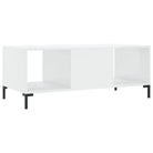 Elegante salontafel met bewerkt hout en ijzeren poten in hoogglans wit - Salontafels