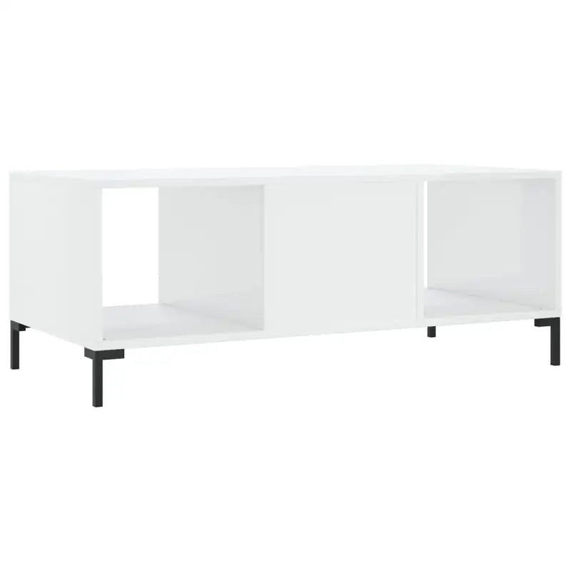 Elegante salontafel met bewerkt hout en ijzeren poten in hoogglans wit - Salontafels