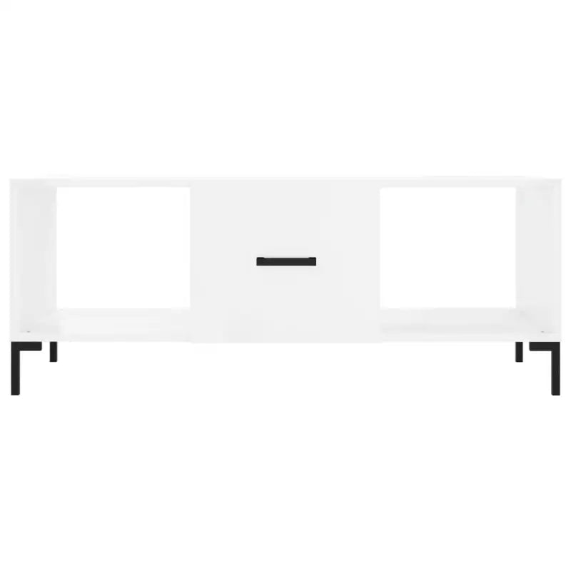 Elegante salontafel met bewerkt hout en ijzeren poten in hoogglans wit - Salontafels