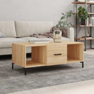 Elegante salontafel met bewerkt hout en ijzeren poten in hoogglans wit - Sonoma eiken / 1 - Salontafels