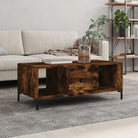 Elegante salontafel met bewerkt hout en ijzeren poten in hoogglans wit - Gerookt eiken / 1 - Salontafels