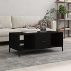 Elegante salontafel met bewerkt hout en ijzeren poten in hoogglans wit - Zwart / 1 - Salontafels