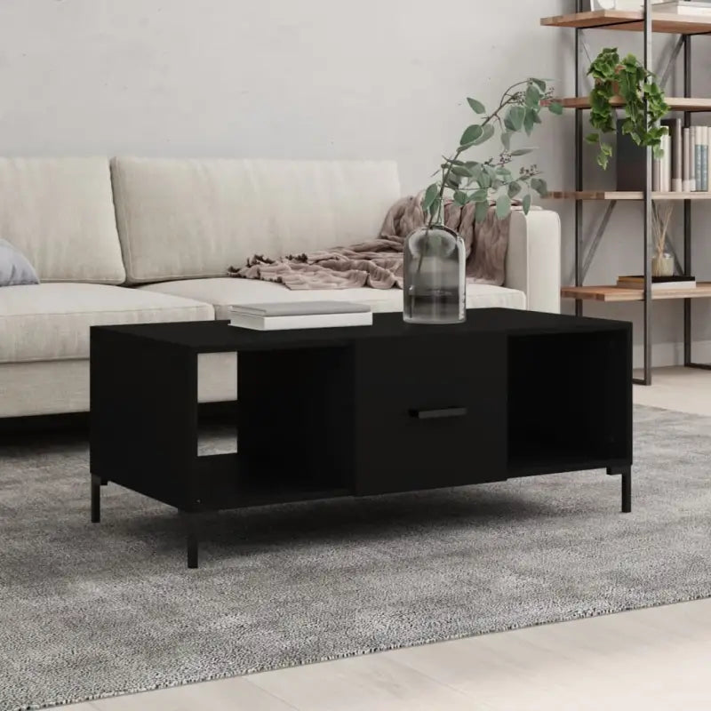 Elegante salontafel met bewerkt hout en ijzeren poten in hoogglans wit - Zwart / 1 - Salontafels