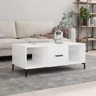 Elegante salontafel met bewerkt hout en ijzeren poten in hoogglans wit - Hoogglans wit / 1 - Salontafels