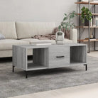 Elegante salontafel met bewerkt hout en ijzeren poten in hoogglans wit - Grijs sonoma / 1 - Salontafels