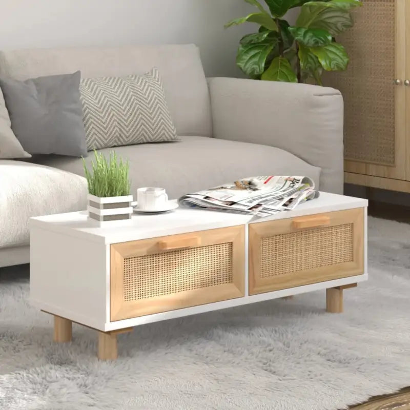 Elegante salontafel van bewerkt hout met natuurlijke uitstraling - Wit / 1 - Salontafels