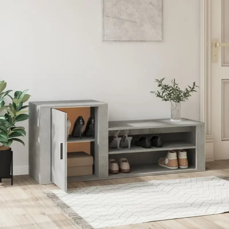 Elegante schoenenkast beschikt over bewerkt hout voor een opgeruimde ingang - Betongrijs / 1 - Schoenenrekken