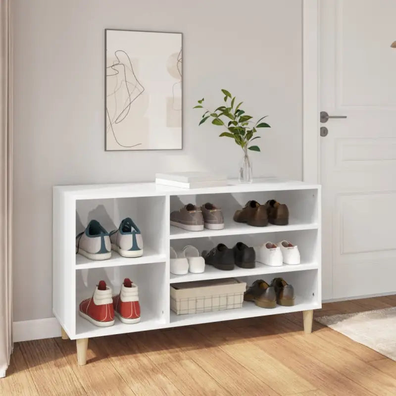 Elegante schoenenkast in hoogglans wit van bewerkt hout - Schoenenrekken