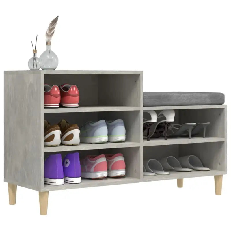 Elegante schoenenkast met bewerkt hout en houten poten voor een opgeruimd huis - Betongrijs / 1 - Schoenenrekken