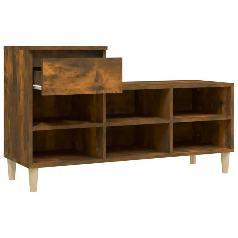 Elegante schoenenkast met bewerkt hout en houten poten voor een opgeruimd huis - Gerookt eiken / 1 - Schoenenrekken