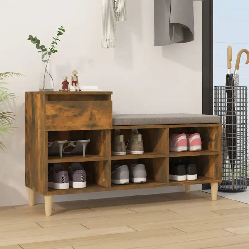 Elegante schoenenkast met bewerkt hout en houten poten voor een opgeruimd huis - Gerookt eiken / 1 - Schoenenrekken