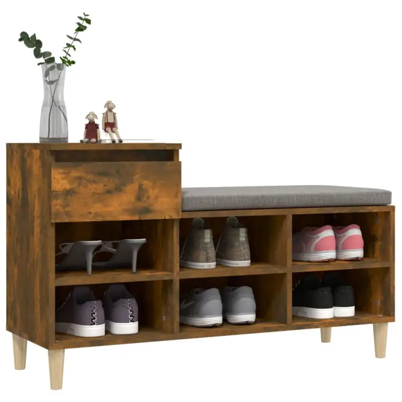 Elegante schoenenkast met bewerkt hout en houten poten voor een opgeruimd huis - Gerookt eiken / 1 - Schoenenrekken
